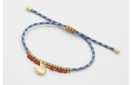 Pulsera de driza azul y dorado con nudo macramé do