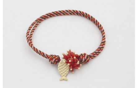 Pulsera nudo corredizo de driza rojiza y rosa con 