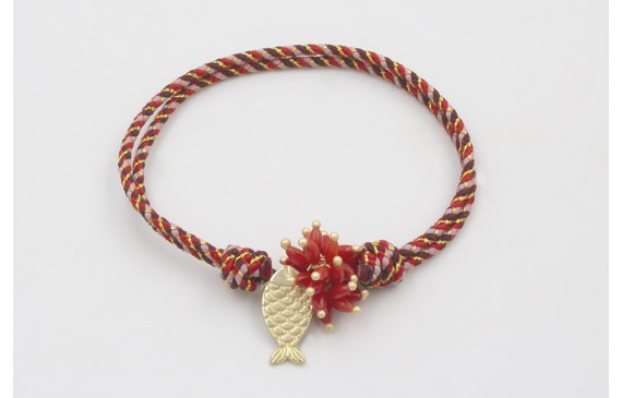 Pulsera nudo corredizo de driza rojiza y rosa con 