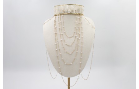 Choker doble aro todo cosido de perlas naturales y