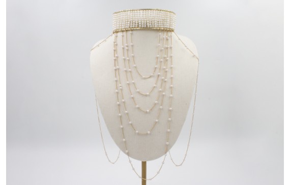 Choker doble aro todo cosido de perlas naturales y