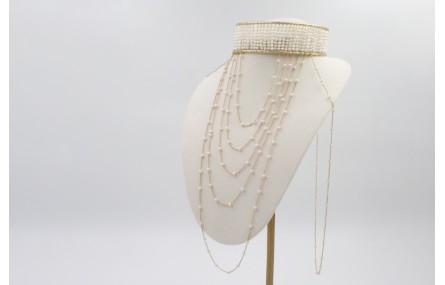 Choker doble aro todo cosido de perlas naturales y