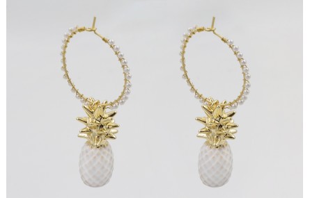 Pendientes aro mediano con perlas cosidas alrededo