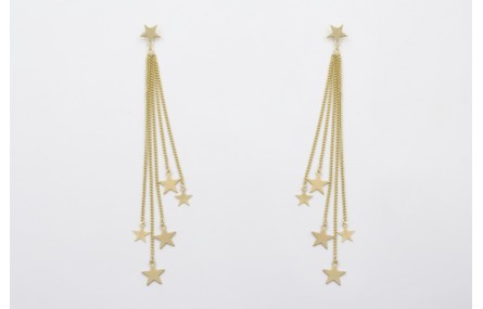 Pendientes estrellas doradas mates con cadena de e