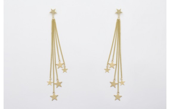 Pendientes estrellas doradas mates con cadena de e