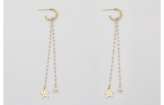 Pendientes aro semicirculo bolitas dorado mate con