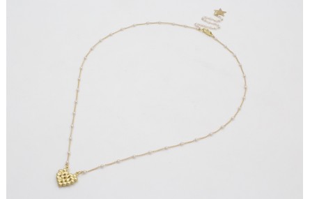 Collar cadena eslabón plano con perla intercalada 