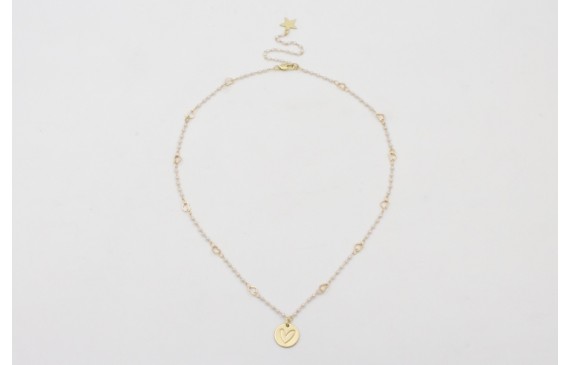 Collar cadena eslabón corazón con perla intercalad