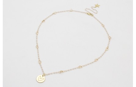 Collar cadena eslabón corazón con perla intercalad