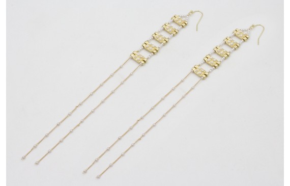 Pendientes gancho con entrepiezas perlas pegadas y