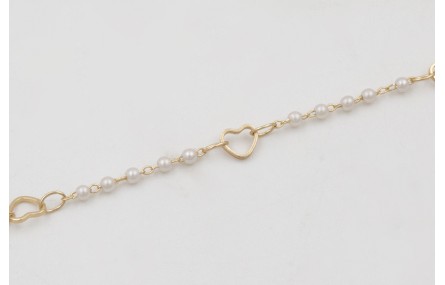 Pulsera cadena eslabón corazón con perla intercala