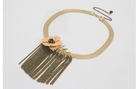 Choker cadena tira plana dorada mate con fleco cad
