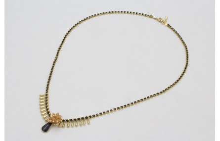 Collar cadena strass negro con gotas doradas mates
