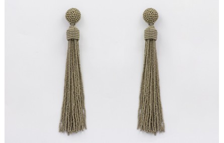 Pendientes perno media bola y fleco abalorio color