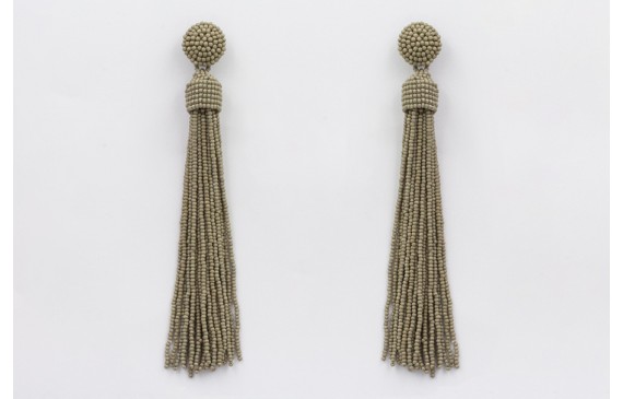 Pendientes perno media bola y fleco abalorio color