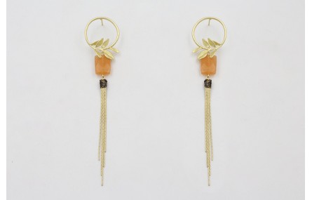 Pendientes perno aro con rama dorado mate, fleco c