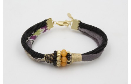 PULSERA LAZO TUBO KIMONO GRISES Y CORDÓN RETORCIDO