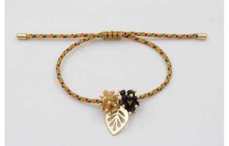 Pulsera de driza naranja y verde con hoja calada d