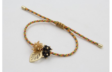 Pulsera de driza naranja y verde con hoja calada d
