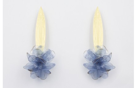 Pendientes hoja alargada dorada mate con flor lent
