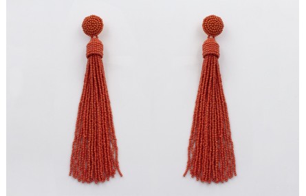 Pendientes perno media bola y fleco abalorio color