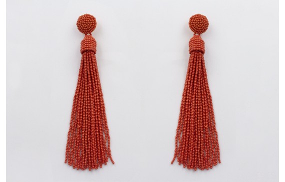 Pendientes perno media bola y fleco abalorio color