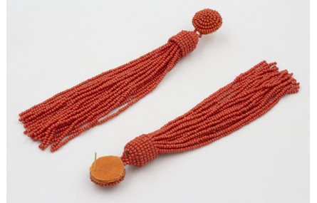 Pendientes perno media bola y fleco abalorio color