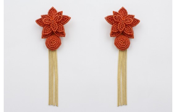 Pendientes flor abalorio coral con disco abalorio 
