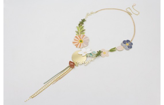 Collar cadena eslabón plano con piezas esmaltados,