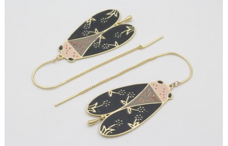 Pendientes curva con cordón dorado mate con colgan