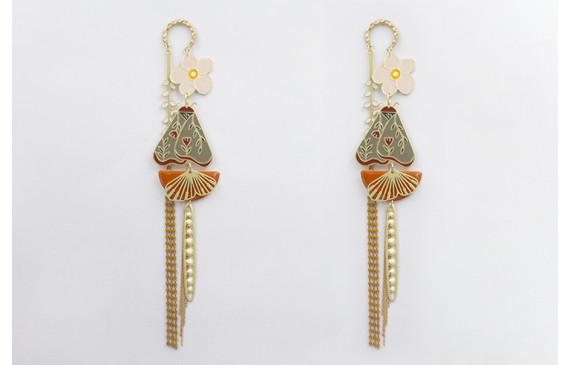 Pendientes perno herradura con flores esmaltadas r