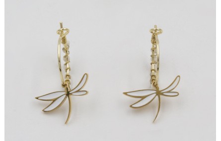 Pendientes acero inoxidable aro con libelula esmal