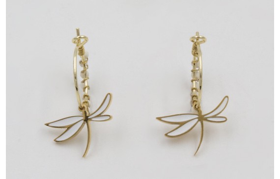 Pendientes acero inoxidable aro con libelula esmal