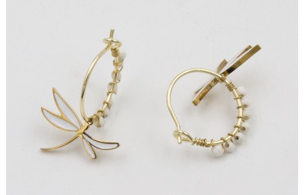 Pendientes acero inoxidable aro con libelula esmal