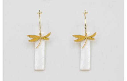 Pendientes acero inoxidable aro con libelula esmal