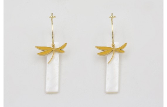 Pendientes acero inoxidable aro con libelula esmal