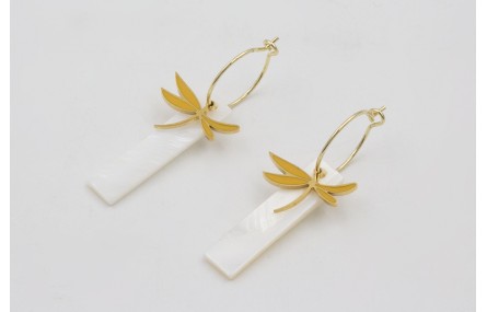 Pendientes acero inoxidable aro con libelula esmal