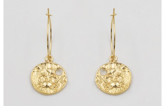 Pendientes ORO 18K-3 micras aro con medalla cangre