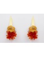 Pendientes hoja alargada dorada mate con flor sobr