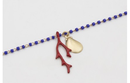Pulsera cadena miyuki azulona con colgante concha 