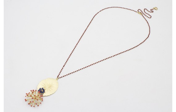 Collar largo de cadena miyuki granate con colgante