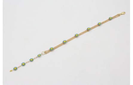 Pulsera cadena facetadas triple dorado mate con ma