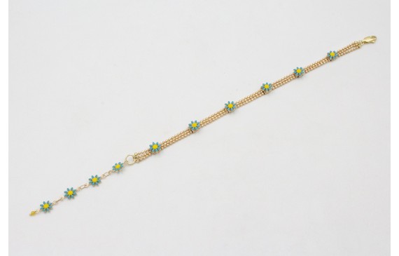 Pulsera cadena facetadas triple dorado mate con ma