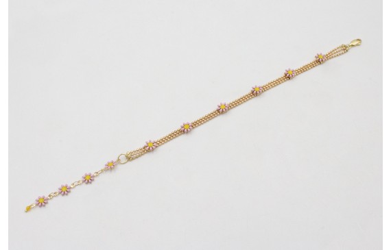 Pulsera cadena facetadas triple dorado mate con ma