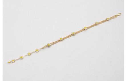 Pulsera cadena facetadas triple dorado mate con ma