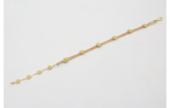 Pulsera cadena facetadas triple dorado mate con ma