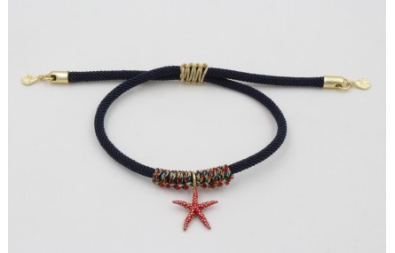 Pulsera de cordón trenzado azul marino con nudo ma