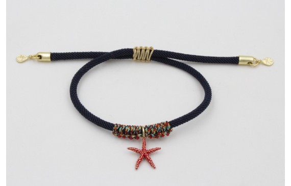 Pulsera de cordón trenzado azul marino con nudo ma