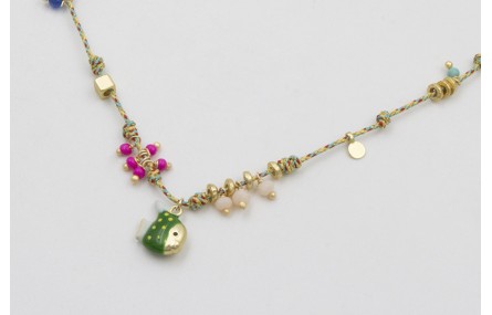 Collar hilo micro driza azul,amarillo,rojo y dorad