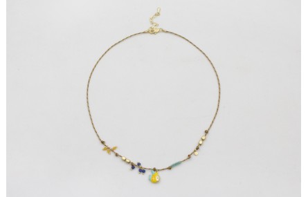 Collar hilo micro driza rosa,azul y dorado con nud